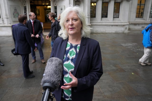 Liberal Democrat MP for South Devon, Caroline Voaden, speaking to the media following the ruling (Lucy North/PA)
