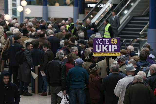 Members of the UKIP party arrive at the ICC in Birmingham (Aaron Chown/PA)