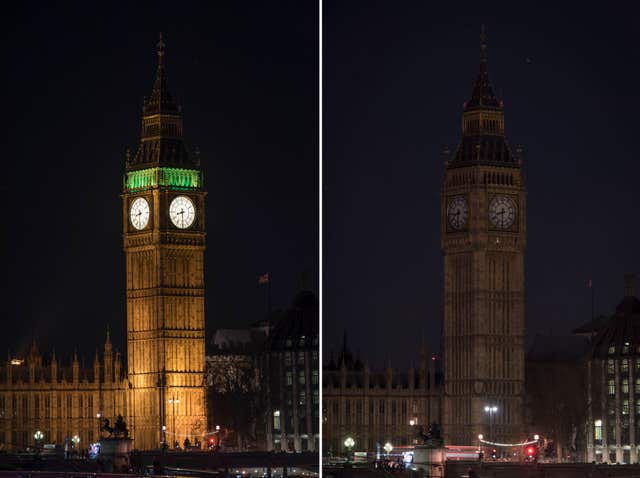 Earth Hour will see landmarks such as Parliament, seen here taking part in last year's switch-off, turn out the lights for an hour (David Jensen/PA)