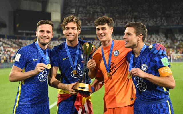 Chelsea players celebrate their triumph