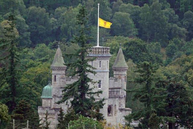 The Royal Banner of Scotland is flown at half mast at Balmoral 