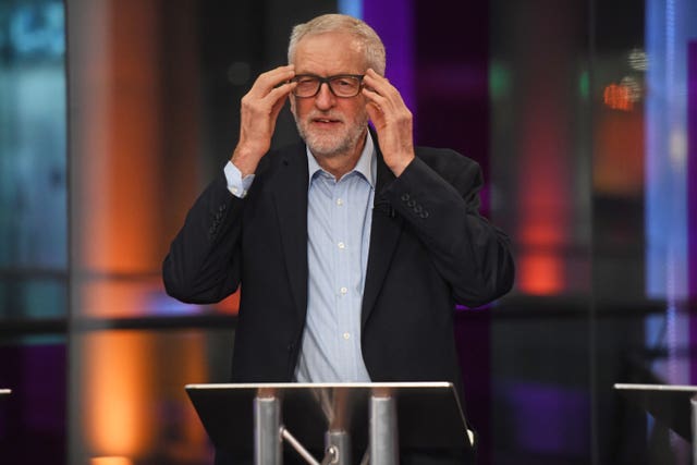 Labour leader Jeremy Corbyn practising in the studio before the start of the Channel 4 News’ General Election climate debate