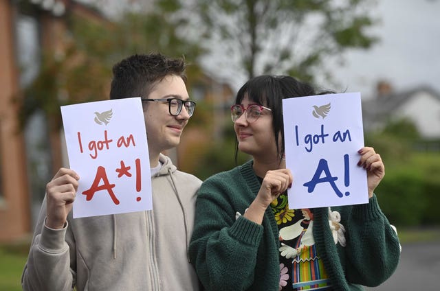 Students holding up GCSE result cards