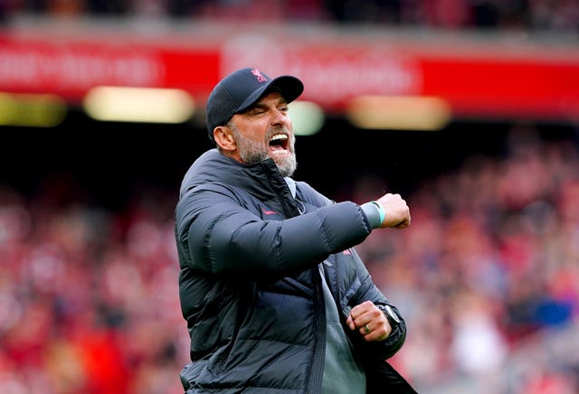 Klopp celebrated his side's thrilling win against Tottenham in front of the Kop