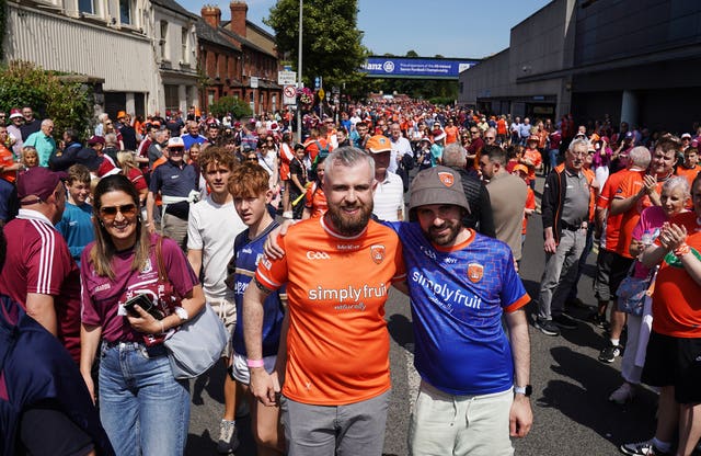 Niall (left) and Declan McNally, brothers of Natalie McNally, after finishing their Craigavon To Croker Charity Walk’ in time for the All-Ireland football final