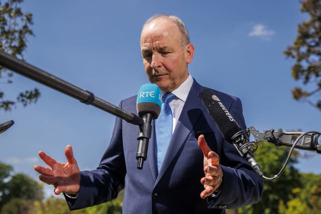 Taoiseach Micheal Martin speaking during a press conference at Jardins des Champs Elysee in Paris, France, after his meeting with French President Emmanuel Macron