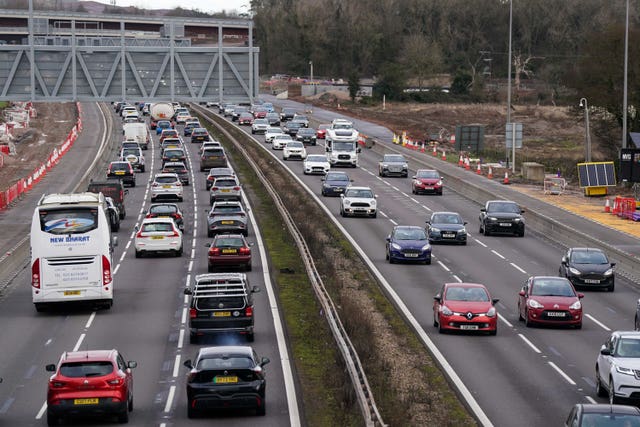 Six-lane motorway with slow moving traffic