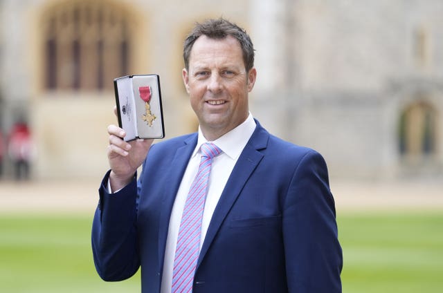 Marcus Trescothick, after being made an Officer of the Order of the British Empire (OBE) by the Princess Royal at an investiture ceremony at Windsor Castle