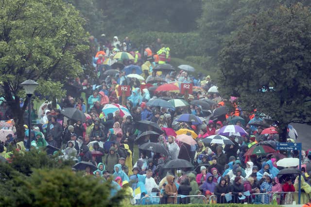 Pilgrims wait for the arrival of Pope Francis at Knock Holy Shrine