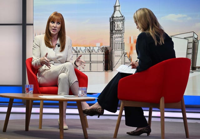 Angela Rayner speaking while seated opposite Laura Kuenssberg in a TV studio