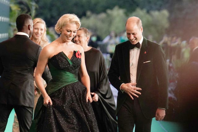 Hannah Waddingham walks with the Prince of Wales as he arrives for the 2023 Earthshot Prize awards ceremony. 