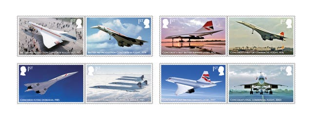 Eight of the new Concorde stamps