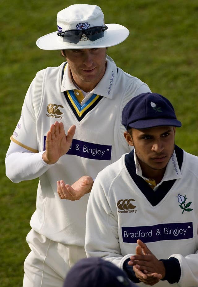 Vaughan (left) and Rashid (right) playing together at Yorkshire.