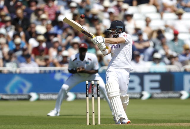 England’s Ben Duckett plays a hook shot as West Indies wicketkeeper Joshua Da Silva watches on