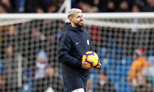 Sergio Aguero with the match ball after his hat-trick 