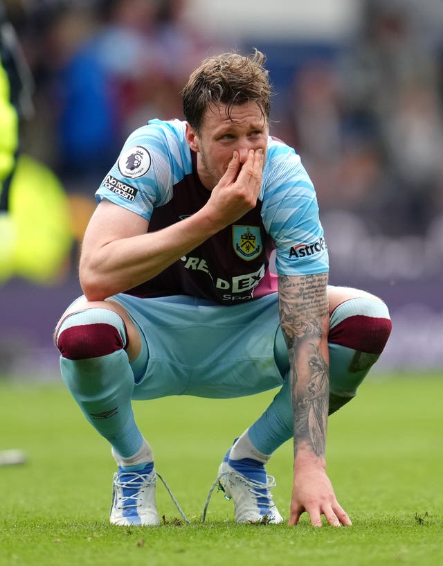 Burnley’s Wout Weghorst reacts after relegation is confirmed by a home defeat by Newcastle