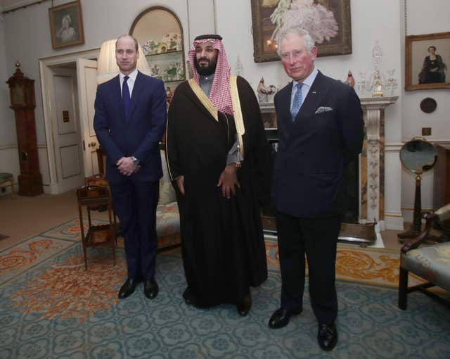 Mohammed bin Salman met the Prince of Wales and Duke of Cambridge as part of his visit (Yui Mok/PA)