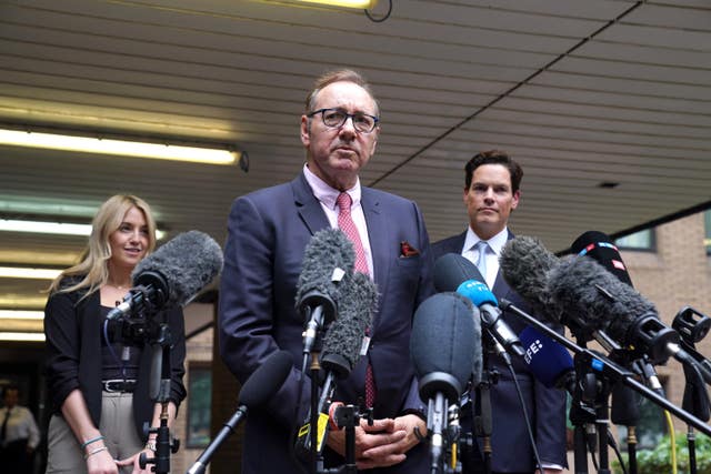 Actor Kevin Spacey speaks to the media outside Southwark Crown Court, London, after he was found not guilty of sexually assaulting four men following a trial 