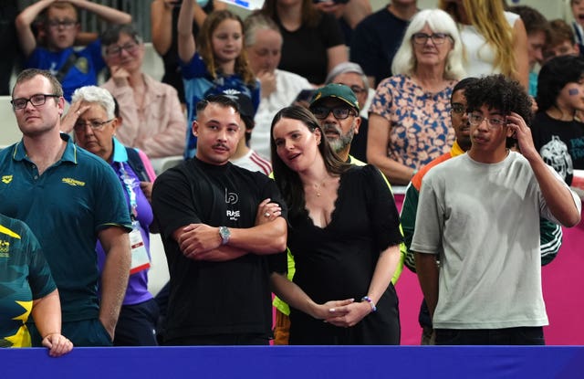 Holly Ramsay-Peaty, wife of Adam Ramsay-Peaty of England, in the stands at the Commonwealth Games in Glasgowr
