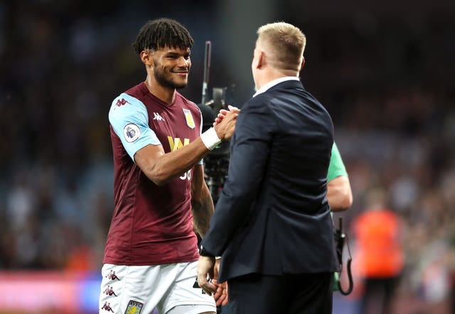 Tyrone Mings and Dean Smith