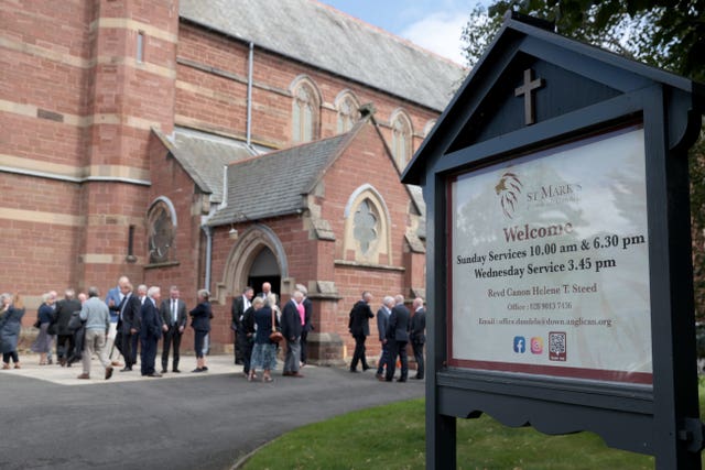 Mourners leaving St Mark’s Church in Dundela