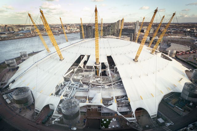 Damage to the roof of the O2 Arena, in south east London