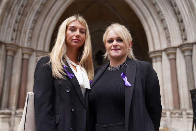 Archie Battersbee’s mother Hollie Dance (right) and family friend Ella Carter, outside the High Court during an earlier hearing