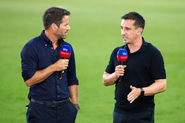 Sky Sports pundits Gary Neville (right) and Jamie Redknapp