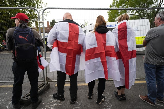 Protesters outside the hotel