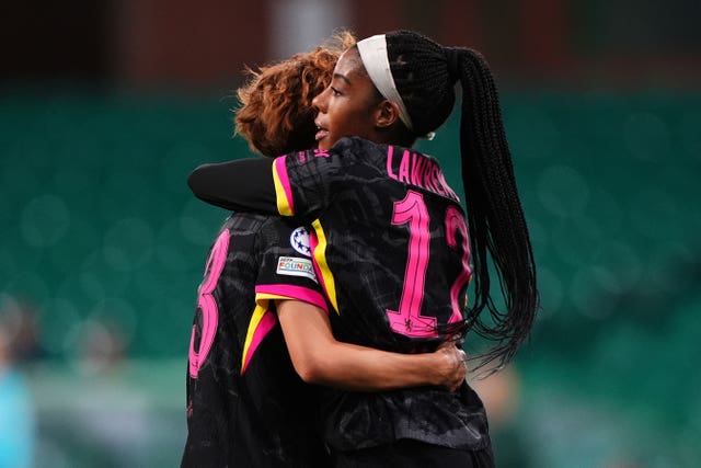 Ashley Lawrence celebrates after scoring against Celtic (Andrew Milligan/PA)