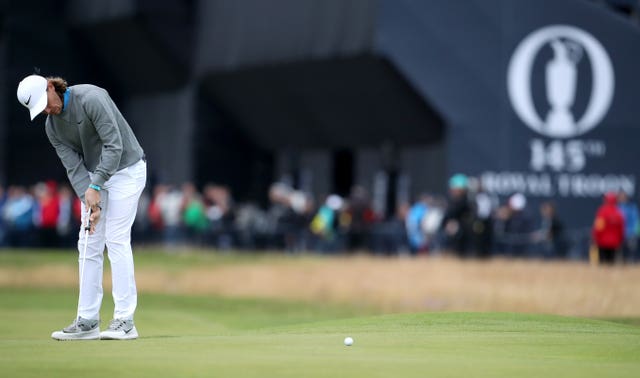 Tommy Fleetwood putts during the 145th Open 