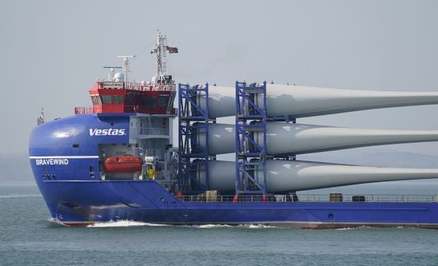 The Vestas heavy load carrier ship Bravewind carries wind turbine components 