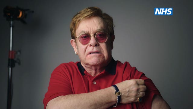 Sir Elton John in a video encouraging people to get vaccinated