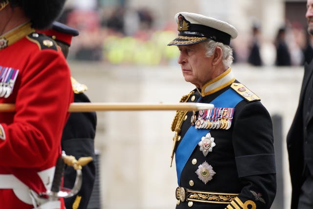 King Charles III arrives at the State Funeral of Queen Elizabeth II
