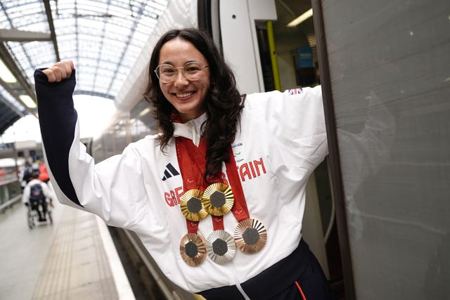 Great Britain’s Alice Tai arrives by Eurostar into London St. Pancras International train station after competing at the 2024 Paris Paralympic Summer Games. 