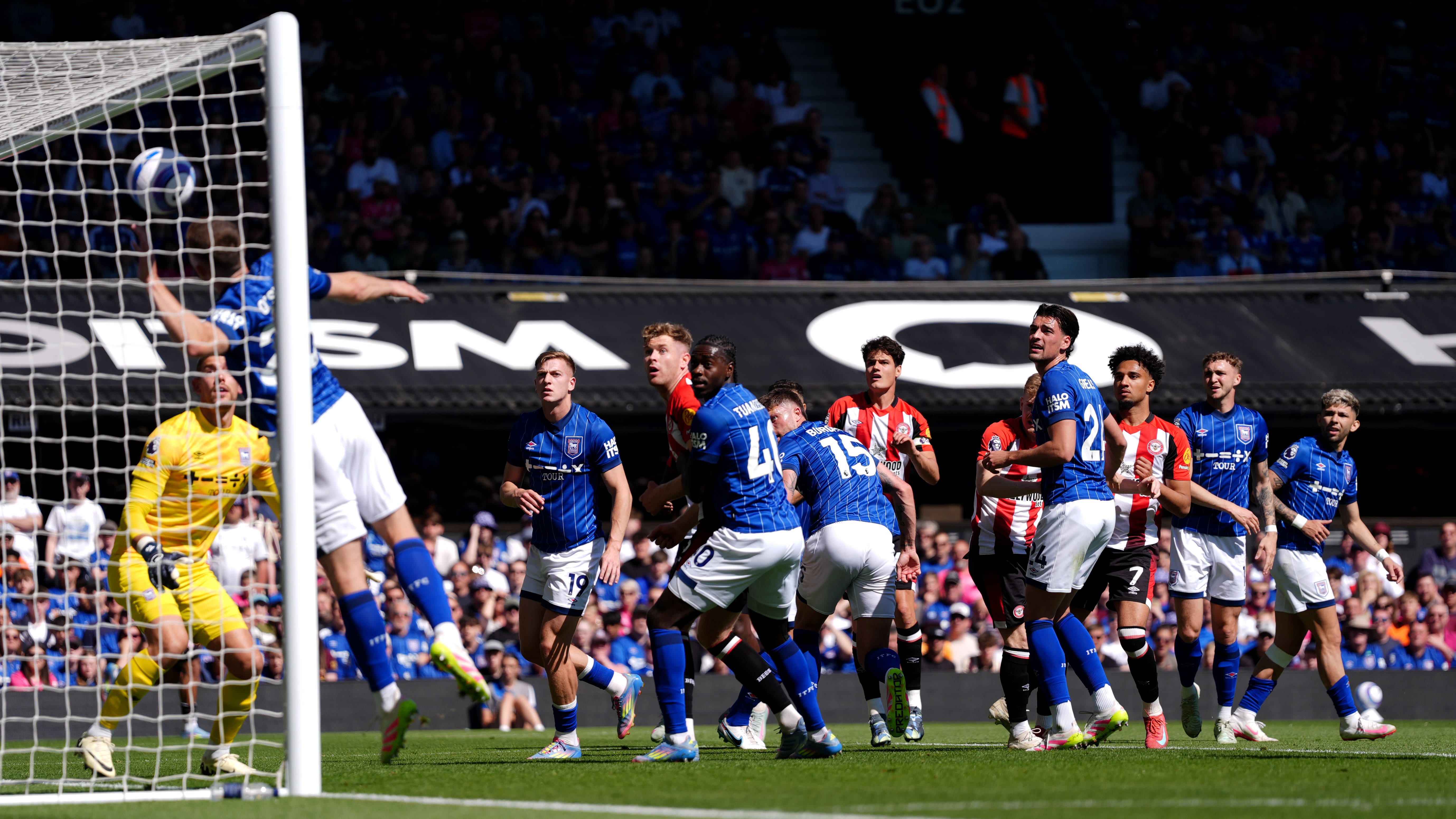 Kevin Schade, right, scored the only goal for Brentford at Ipswich (Bradley Collyer/PA)
