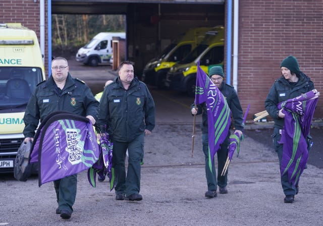 Ambulance workers on the picket line outside Longley Ambulance Station in Sheffield