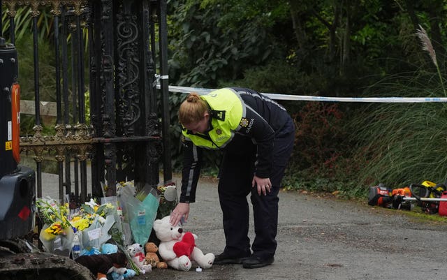 Flowers and messages left at the scene in Donabate