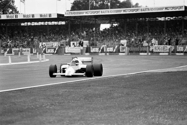 McLaren driver Alain Prost crosses the line to win the 1985 race. The Frenchman won the British Grand Prix five times, a record bettered only by Lewis Hamilton