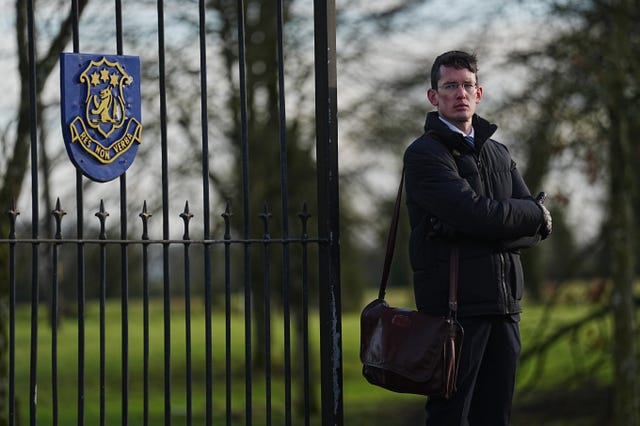 Enoch Burke outside Wilson's Hospital School in Co Westmeath having been refused entry earlier this year