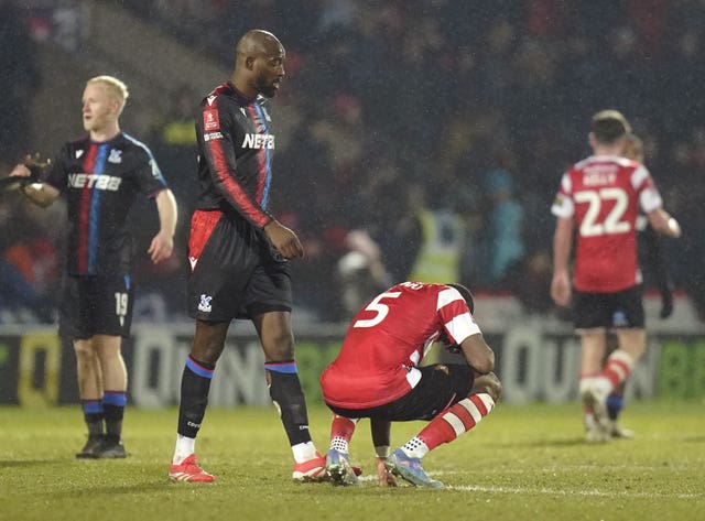 Joseph Olow of Doncaster Rovers sits Deserted after the fourth round of FA Cup by Crystal Palace