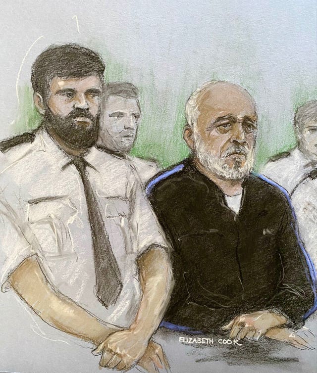 An artist's impression of Piran Ditta Khan appearing at Leeds Crown Court 