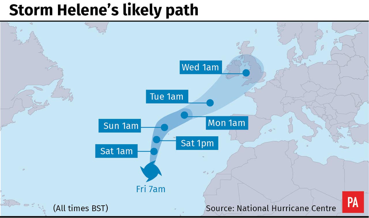 Hurricane Helene could be unleashed on parts of UK and Ireland within