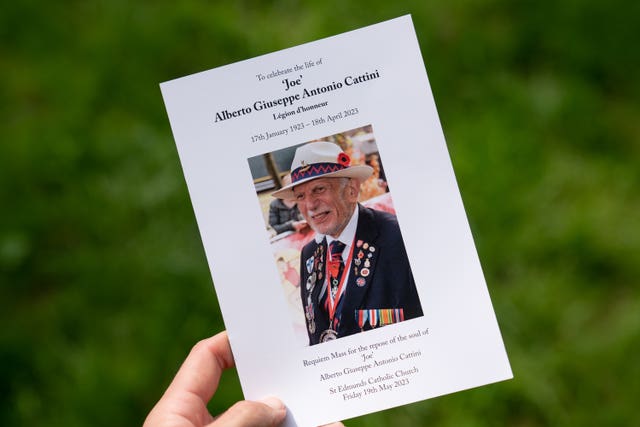 The order of service for the funeral of veteran Joe Cattini 