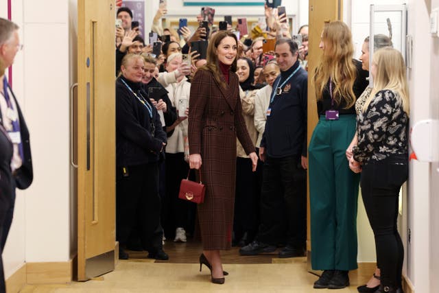 Kate during a poignant return visit to the Royal Marsden Hospital, where she received her cancer treatment 