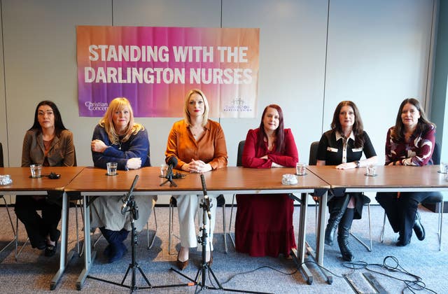 Nurses (left to right) Carly Hoy, Lisa Lockey, Bethany Hutchison, Karen Danson, Annice Grundy and Jane Peveller speaking during a press conference at the Crowne Plaza Hotel, Newcastle