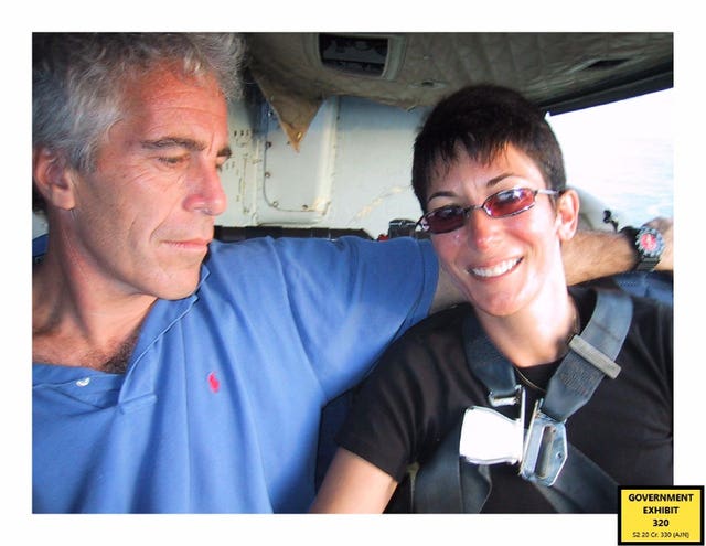 Ghislaine Maxwell with Jeffrey Epstein in a picture shown to the court during the sex-trafficking trial of Maxwell 