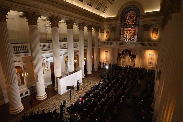 Prime Minister Theresa May delivers a speech at the Mansion House in London on the UK’s economic partnership with the EU after Brexit. (Leon Neal/PA)