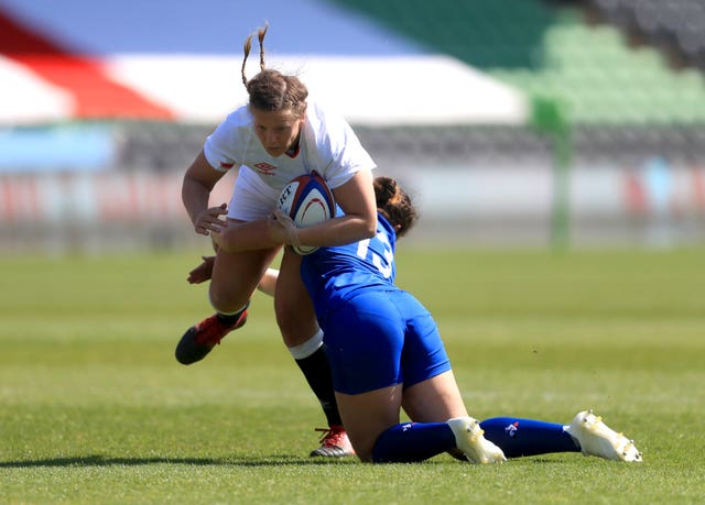 England's Vickii Cornborough (left) is tackled by France's Carla Neisen