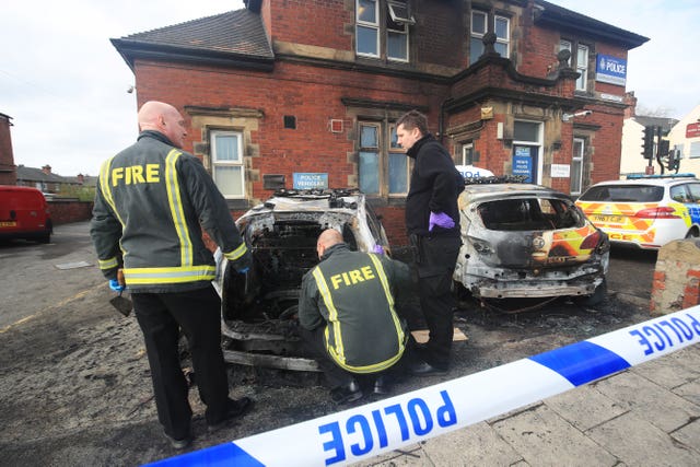 Police cars set on fire in Yorkshire